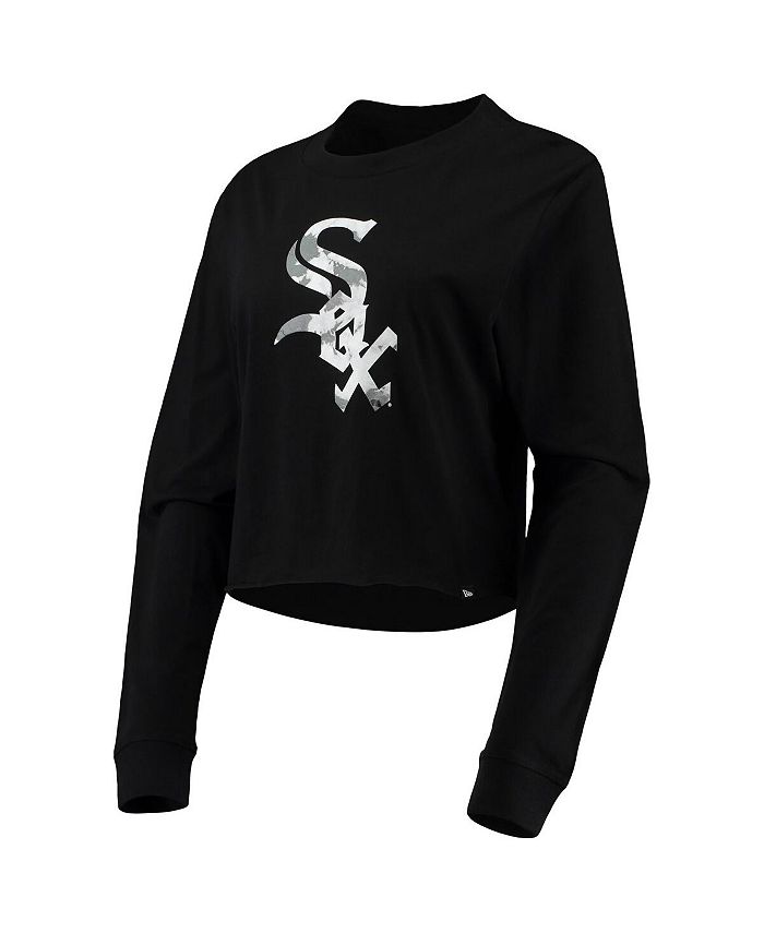 Women's Black Chicago White Sox Baby Jersey Cropped Long Sleeve T-shirt