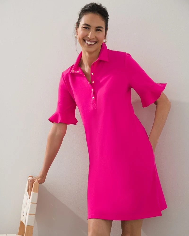 UPF Ruffle Sleeve Polo Dress Haute Pink