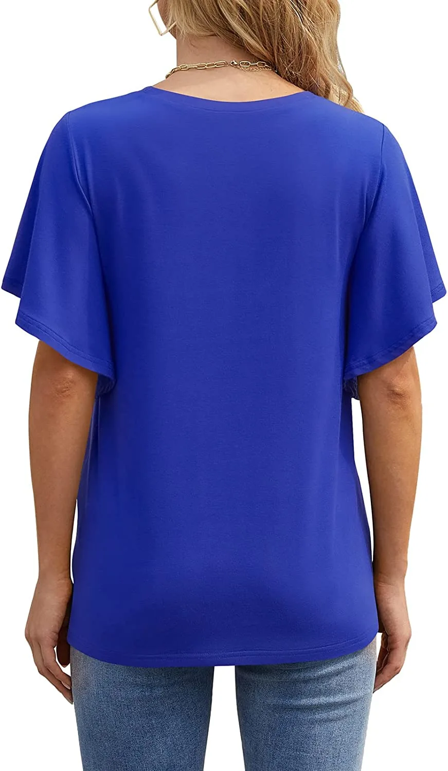 Womens Cute Crew Neck Ruffle Short Sleeve Shirts Casual Loose Summer Tops