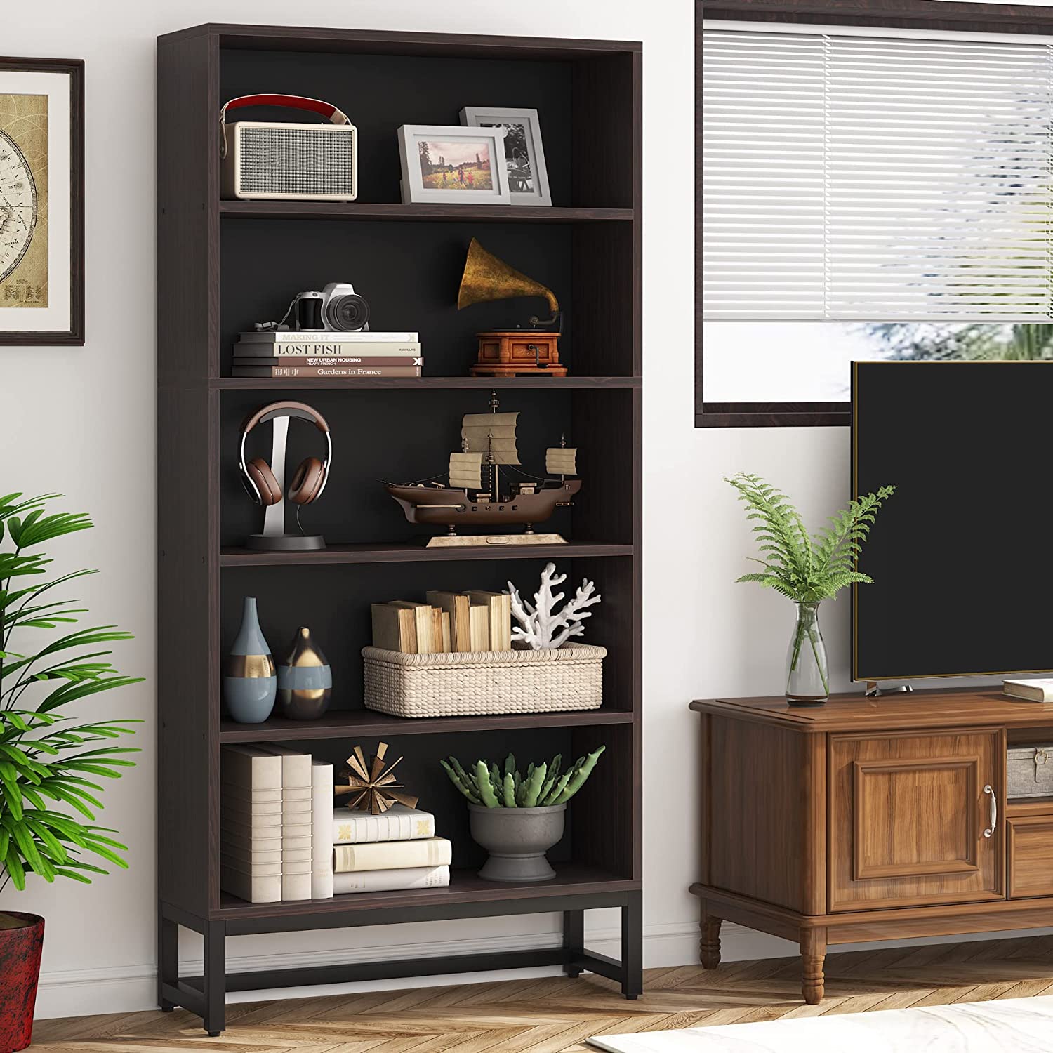 70.8” Bookcase, Large Bookshelf Organizer with 5-Tier Storage Shelves