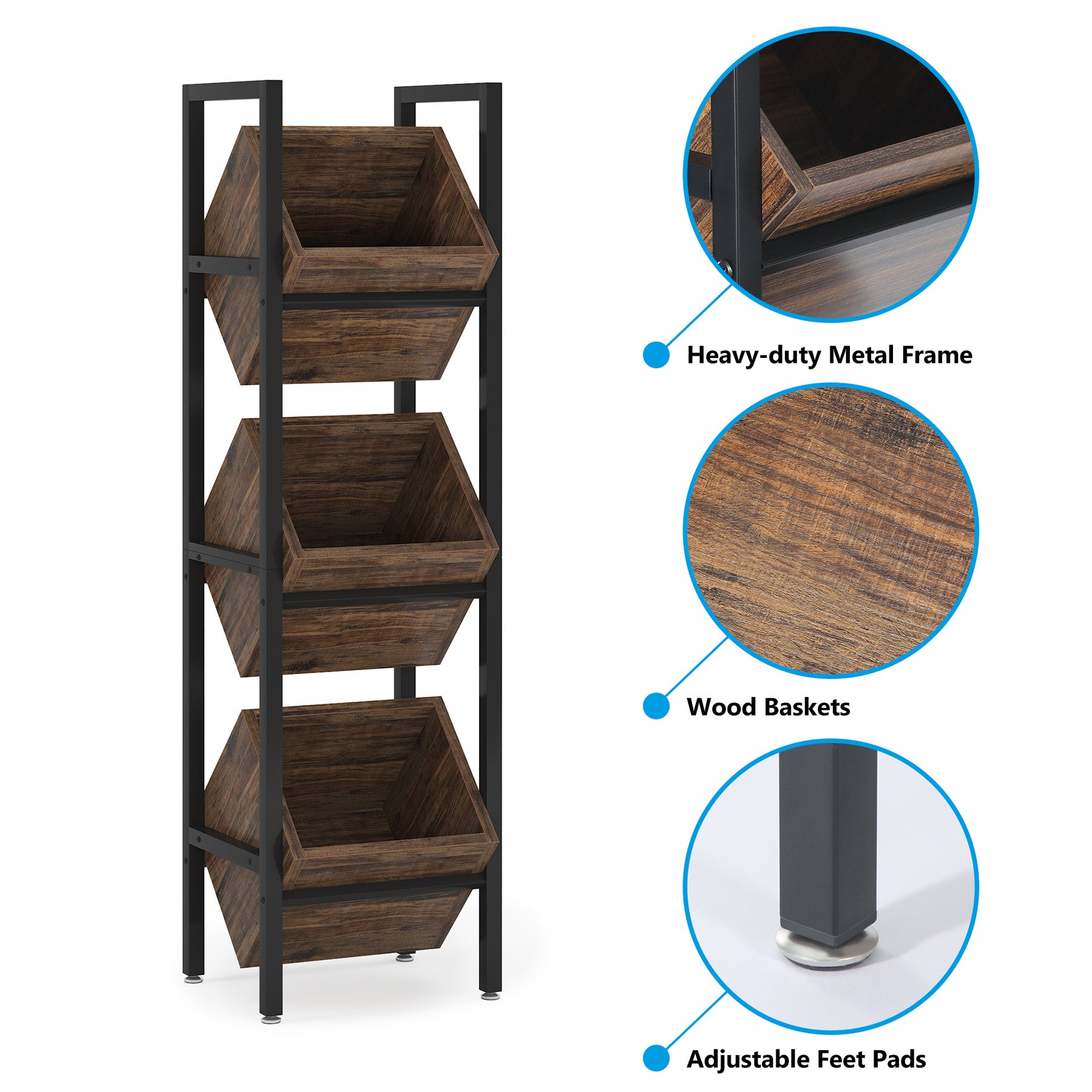 Industrial Wine Rack, 3 Tier Freestanding Wine Storage Stand