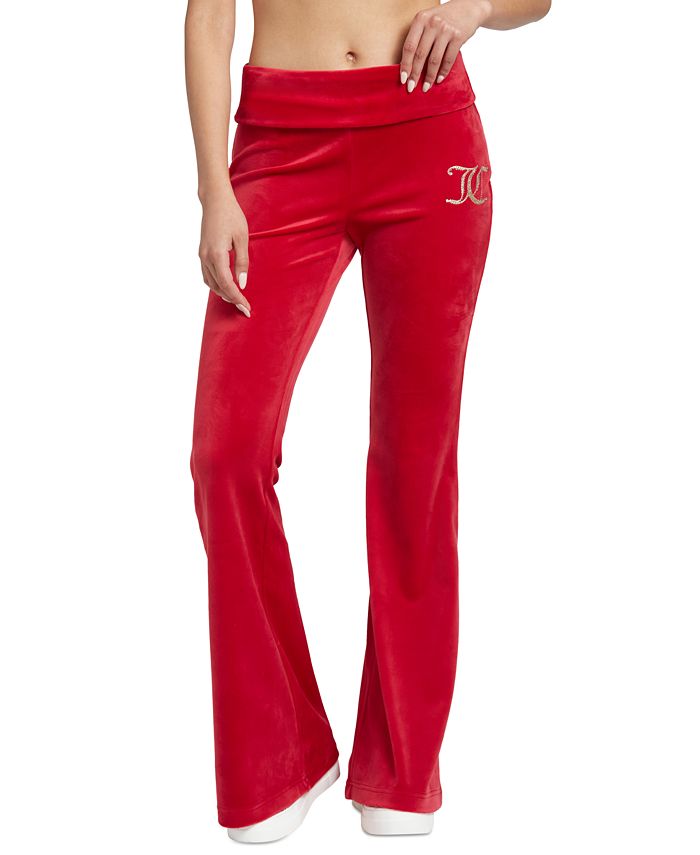Women's Embellished-Logo Flare-Hem Velour Pants