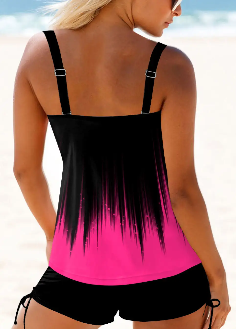 CROSS FRONT OMBRE ROSE RED TANKINI SET