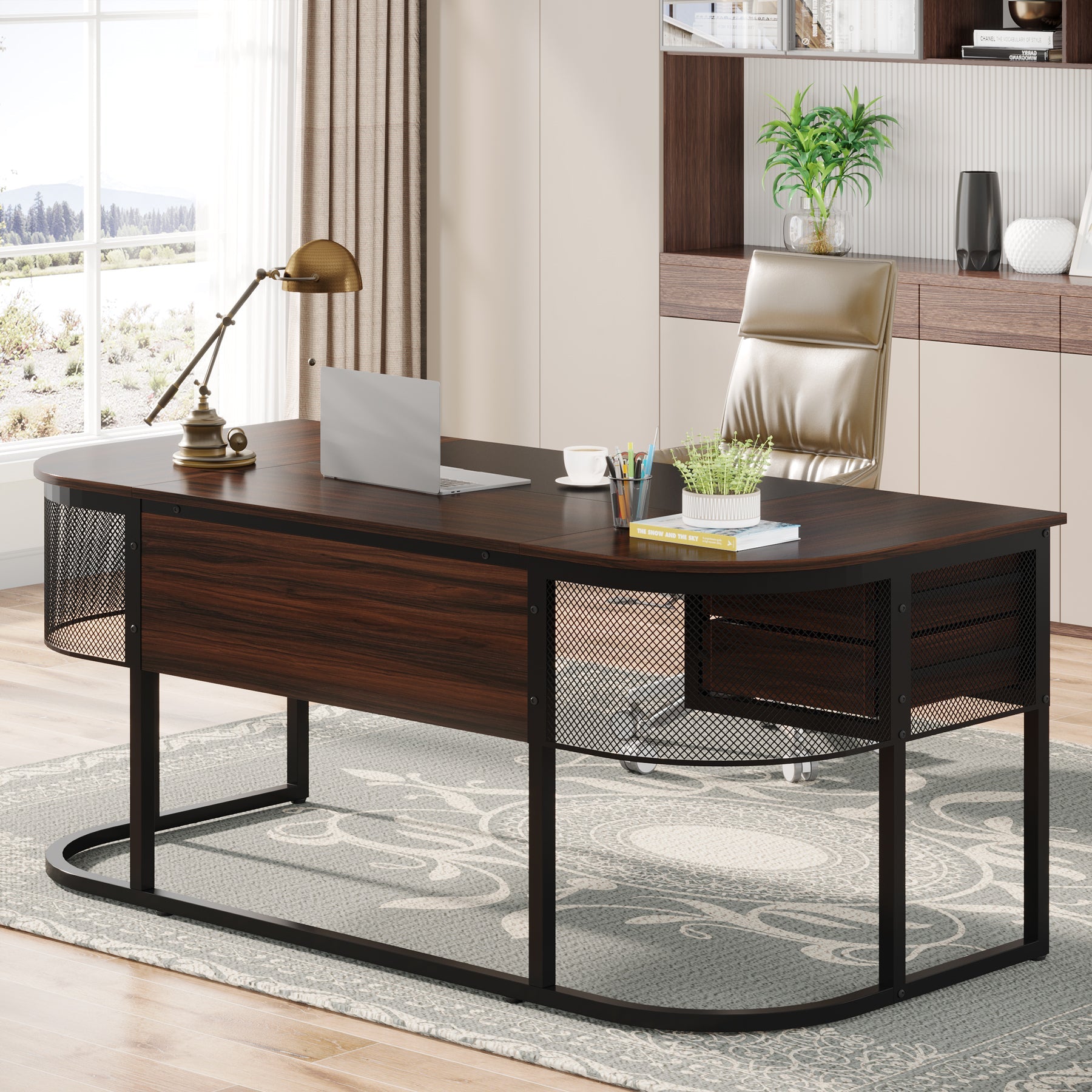 63-Inch Computer Desk Executive Desk with 4 Drawers