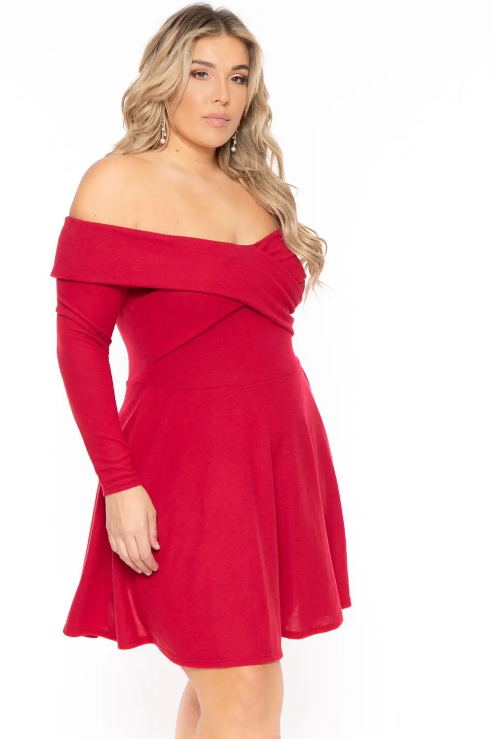 Plus Size Annabell Sweater Flare Dress - Red