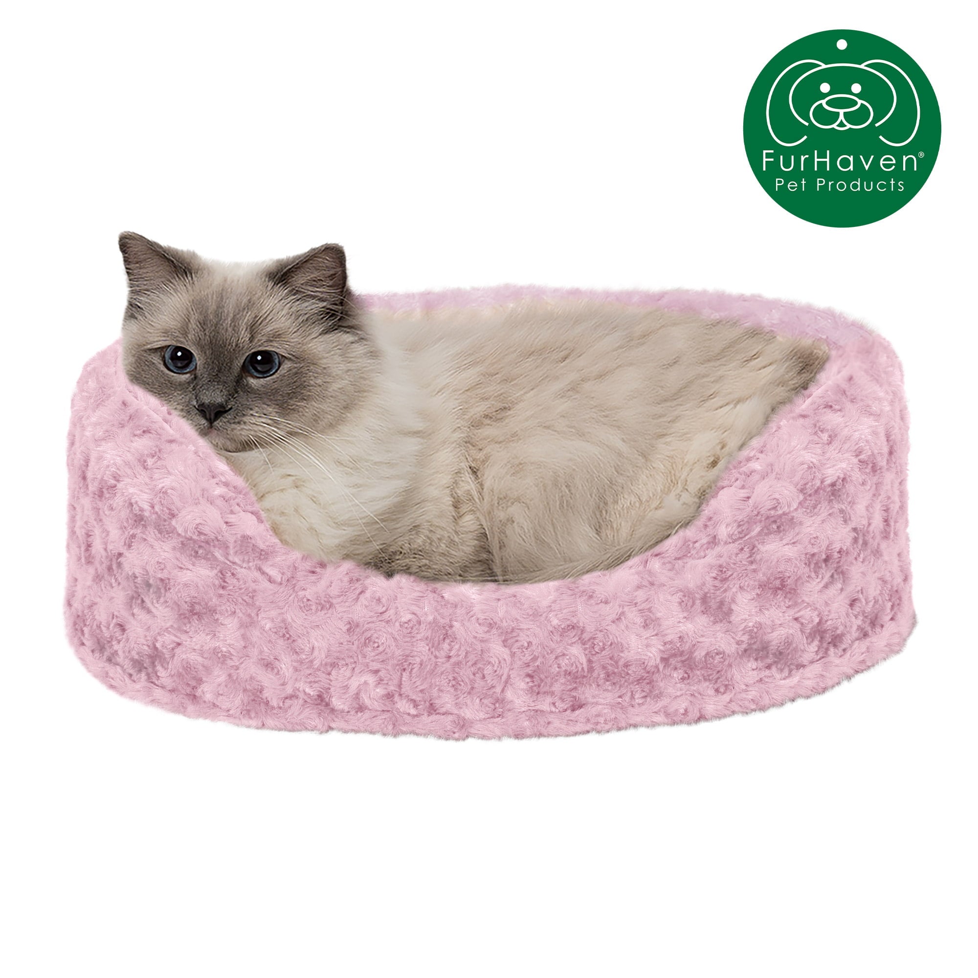 FurHaven | Oval Ultra Plush Pet Bed for Dogs and Cats， Strawberry， Small