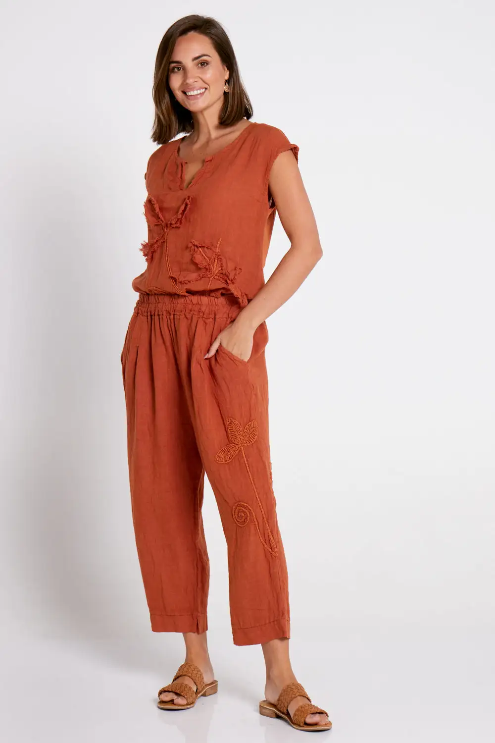 Elaine Linen Pants - Rust