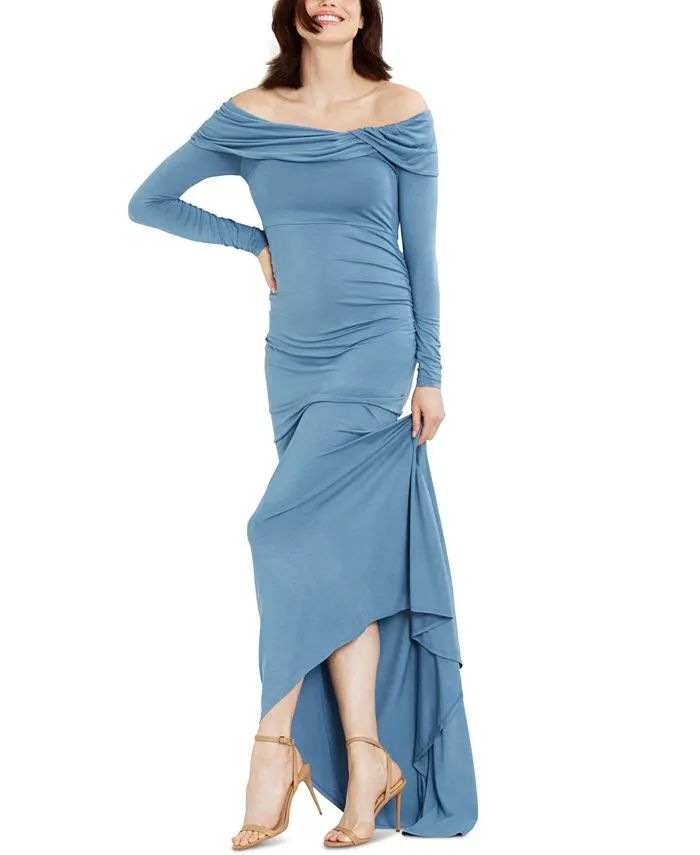 Off-The-Shoulder Long Sleeve Maternity Maxi Gown