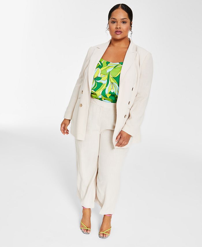 Plus Size Textured Wide-Leg Cropped Pants， Created for Macy's