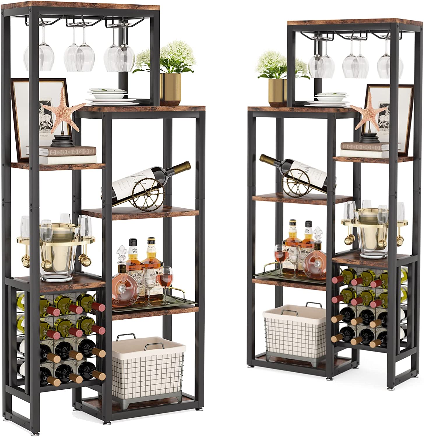 Industrial Wine Rack, 5-Tier Freestanding Wine Display Shelf