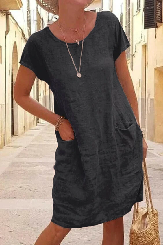 🔥🔥Women loose solid color pocket dress with Pockets