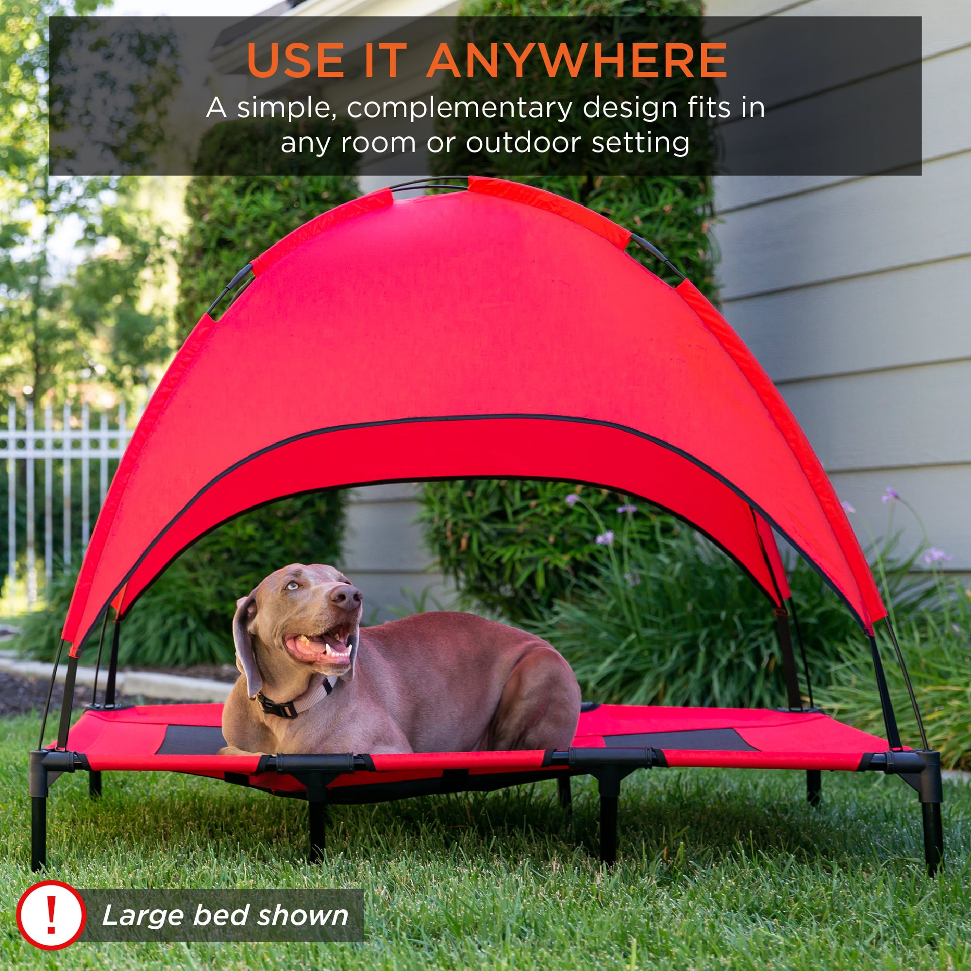 Best Choice Products 30in Elevated Cooling Dog Bed， Outdoor Raised Mesh Pet Cot w/ Removable Canopy， Carrying Bag - Red