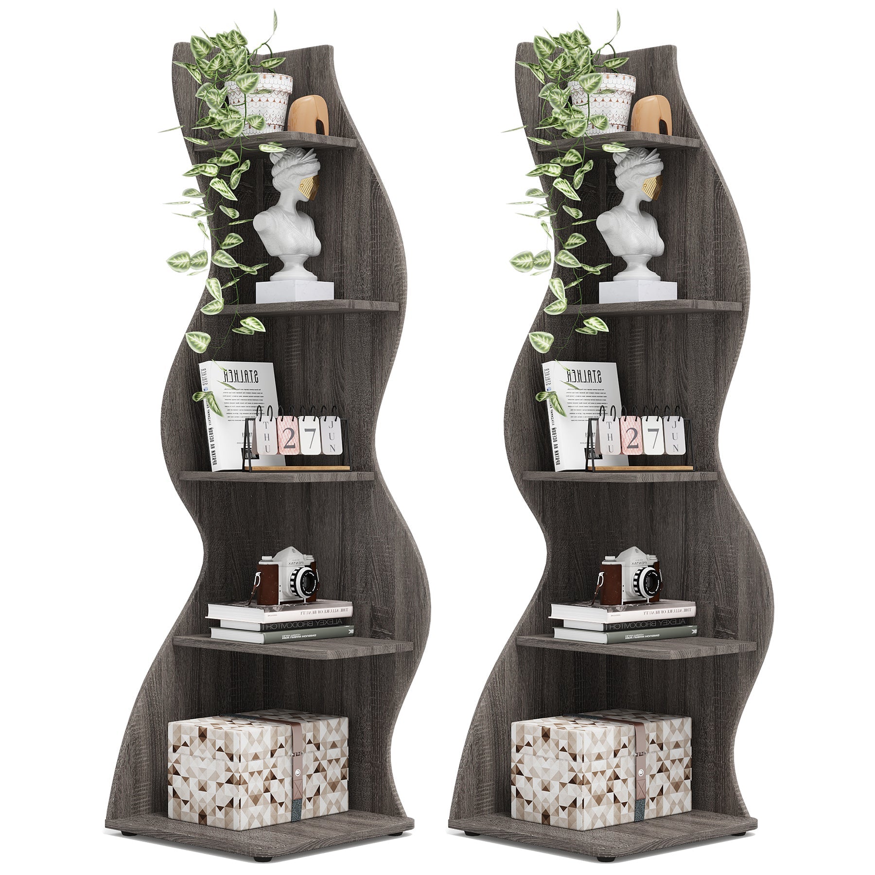 5-Tier Corner Shelf, Modern Wall Corner Bookshelf Bookcase