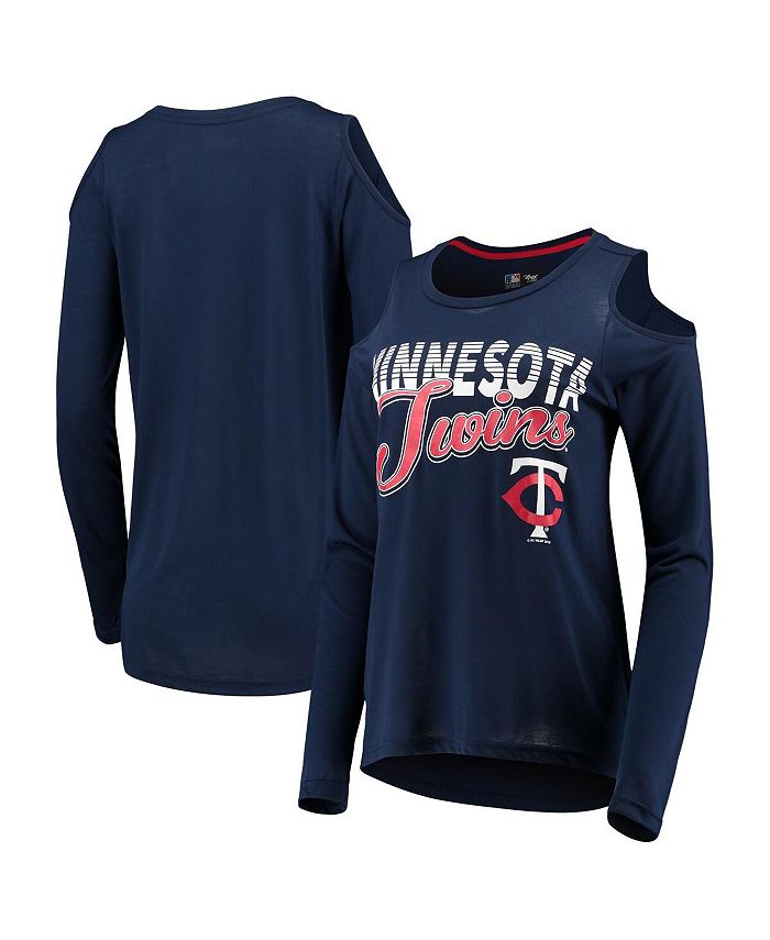 Women's Navy Minnesota Twins Crackerjack Cold Shoulder Long Sleeve T-shirt