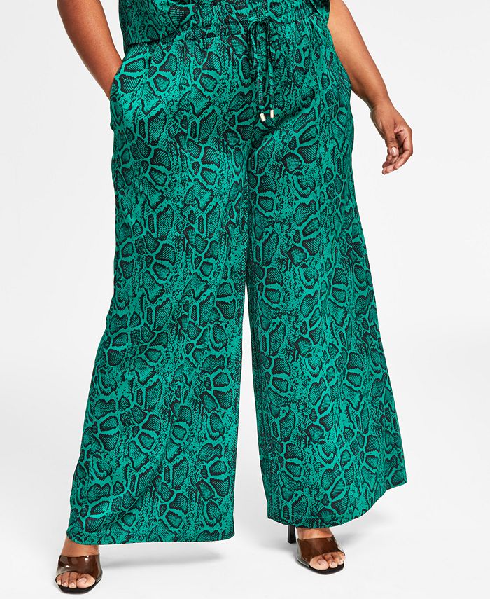 Trendy Plus Size Printed Satin Wide-Leg Pants