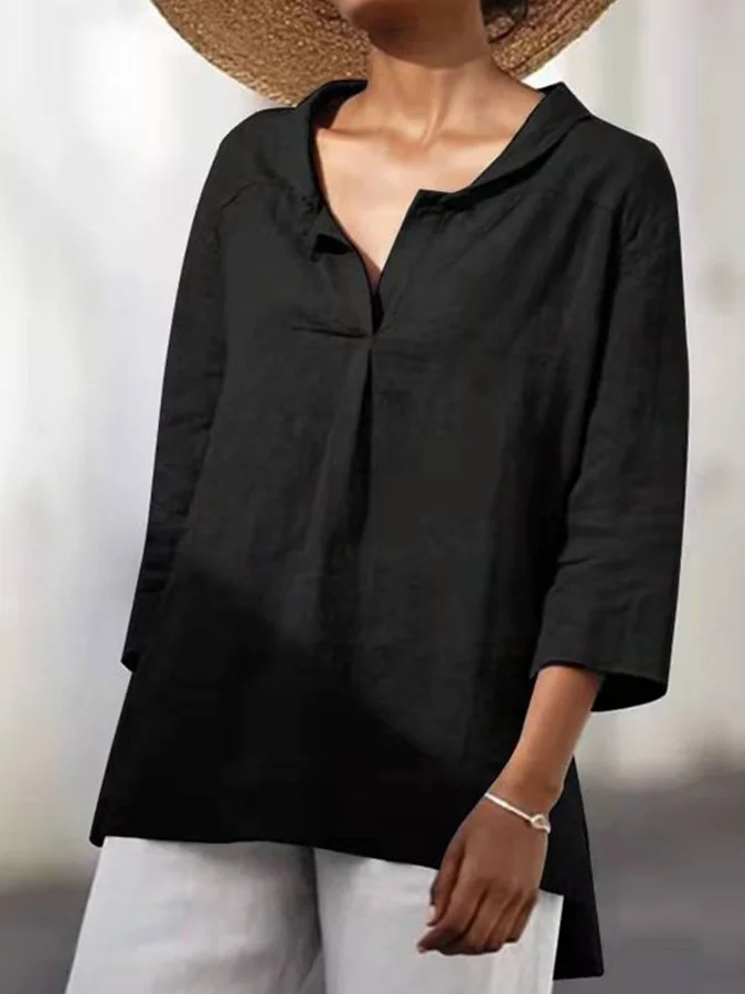 Women's Fashion Simple Solid Color Irregular Lapel Three-quarter Sleeve Shirt