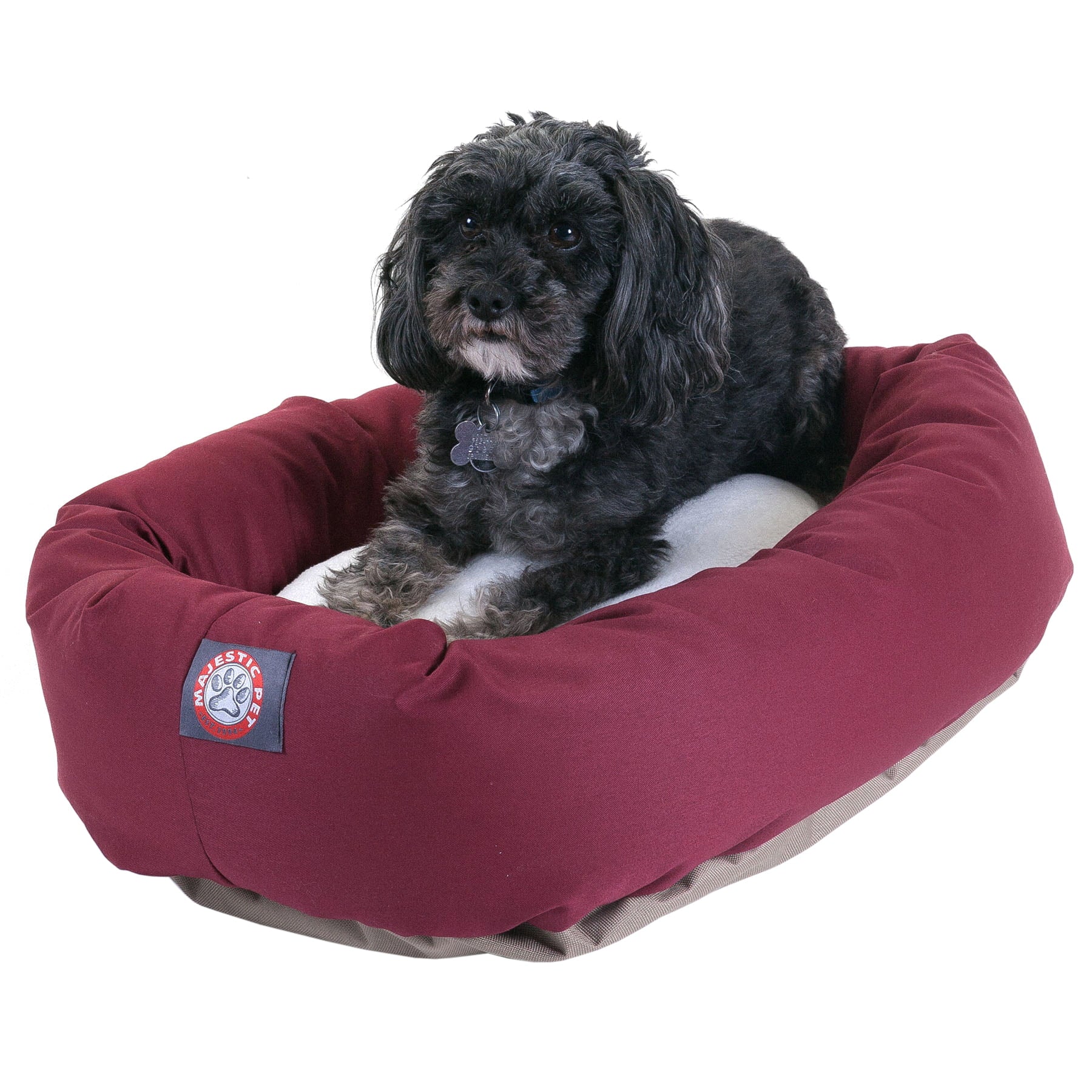 Majestic Pet | Poly/Cotton Sherpa Bagel Pet Bed For Dogs， Burgundy， Small