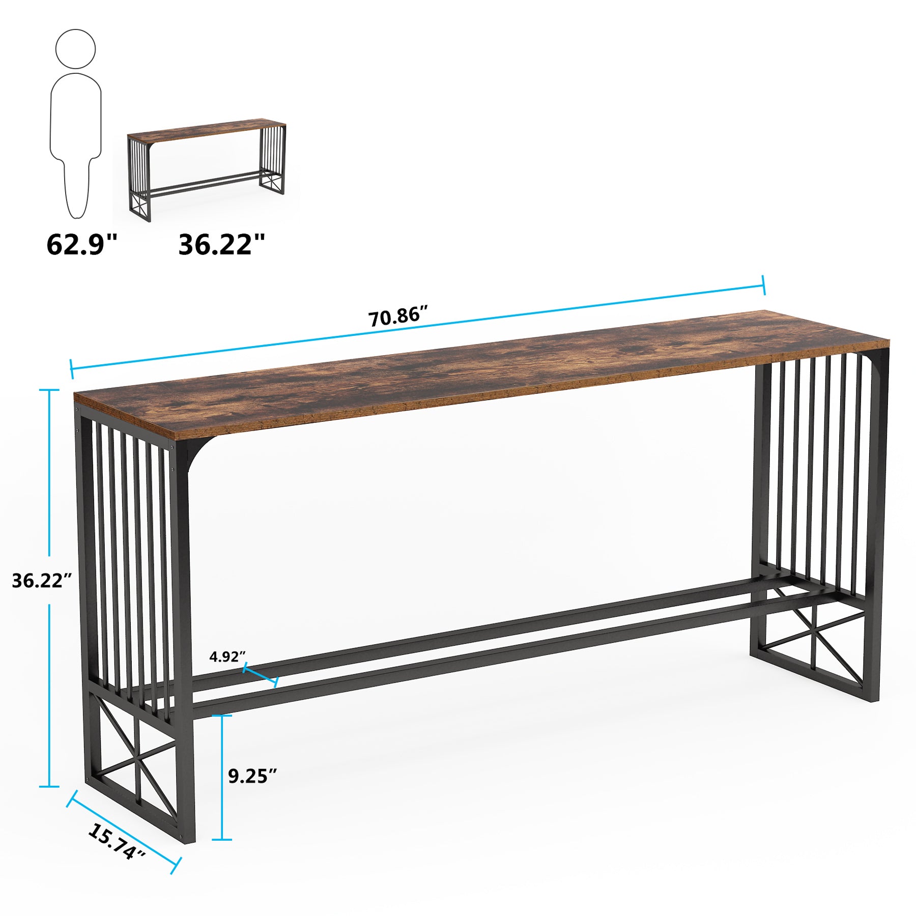 Rustic Console Table, 70.9 inch Industrial Sofa Couch Table