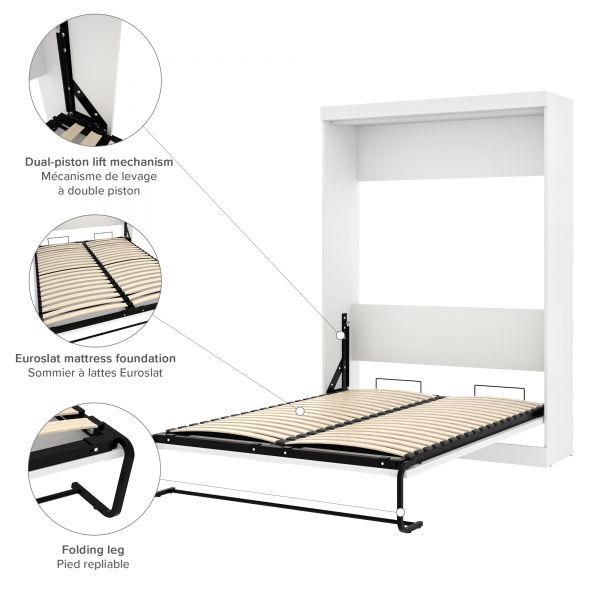 Bestar Pur by Bestar 3-Piece Full Wall Bed， Storage Unit and Sofa Set - White and Grey