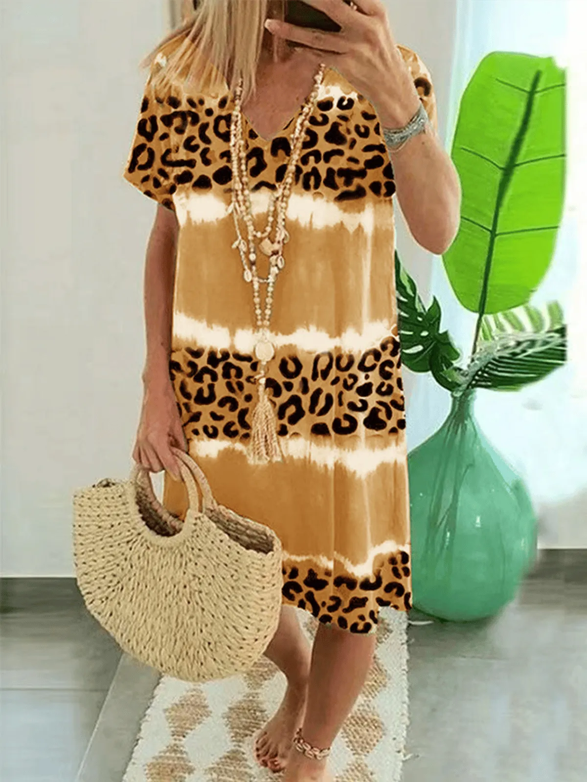Women's Tie Dye Leopard Print Dress