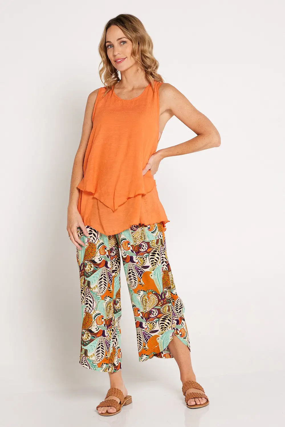 Cartia Pants - Orange/Mint Paisley
