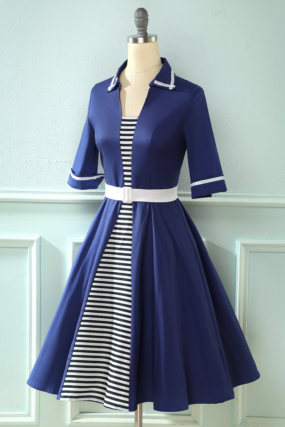 Striped Stitching Retro 1950s Dress