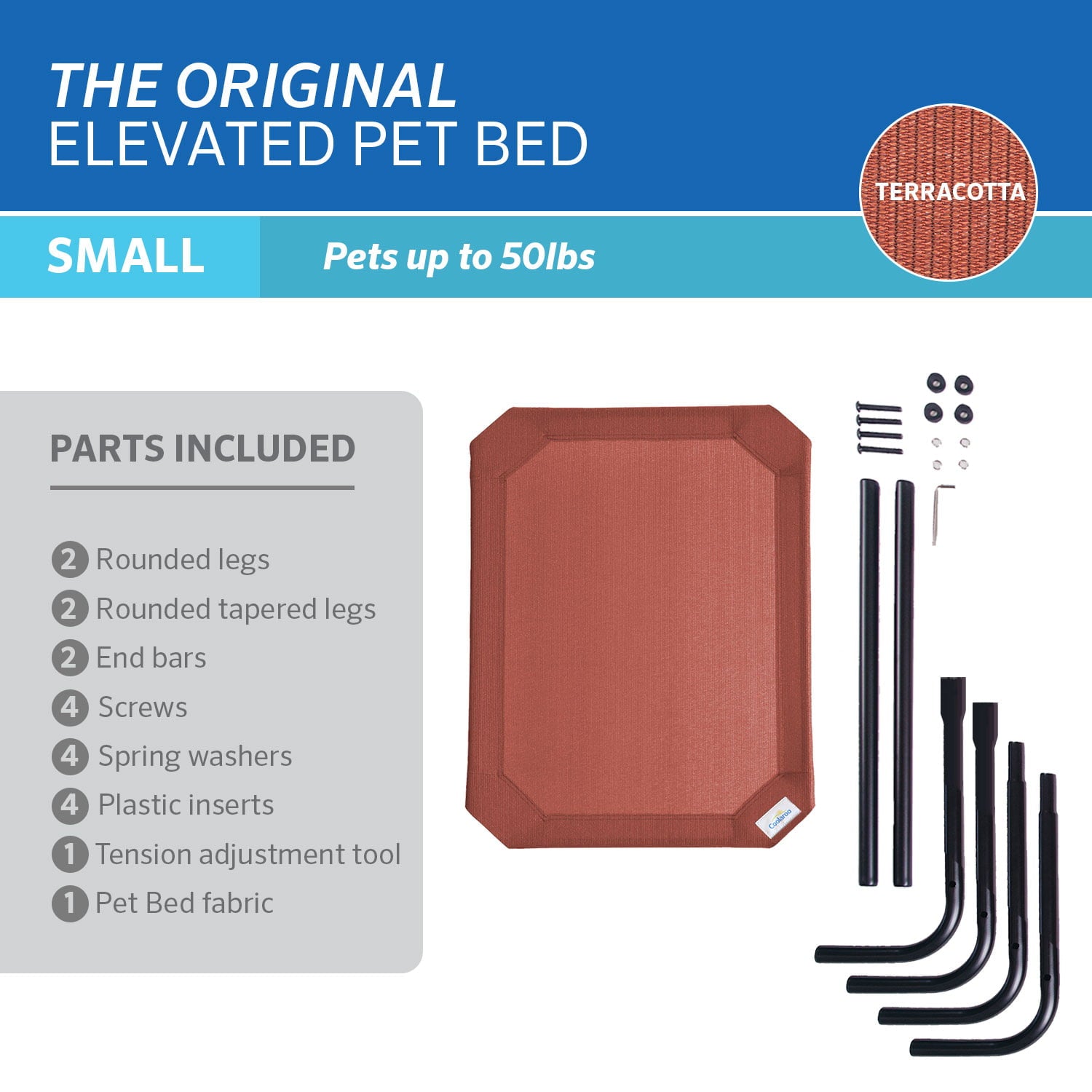 The Original Coolaroo Elevated Pet Dog Bed for Indoors and Outdoors， Small， Terracotta