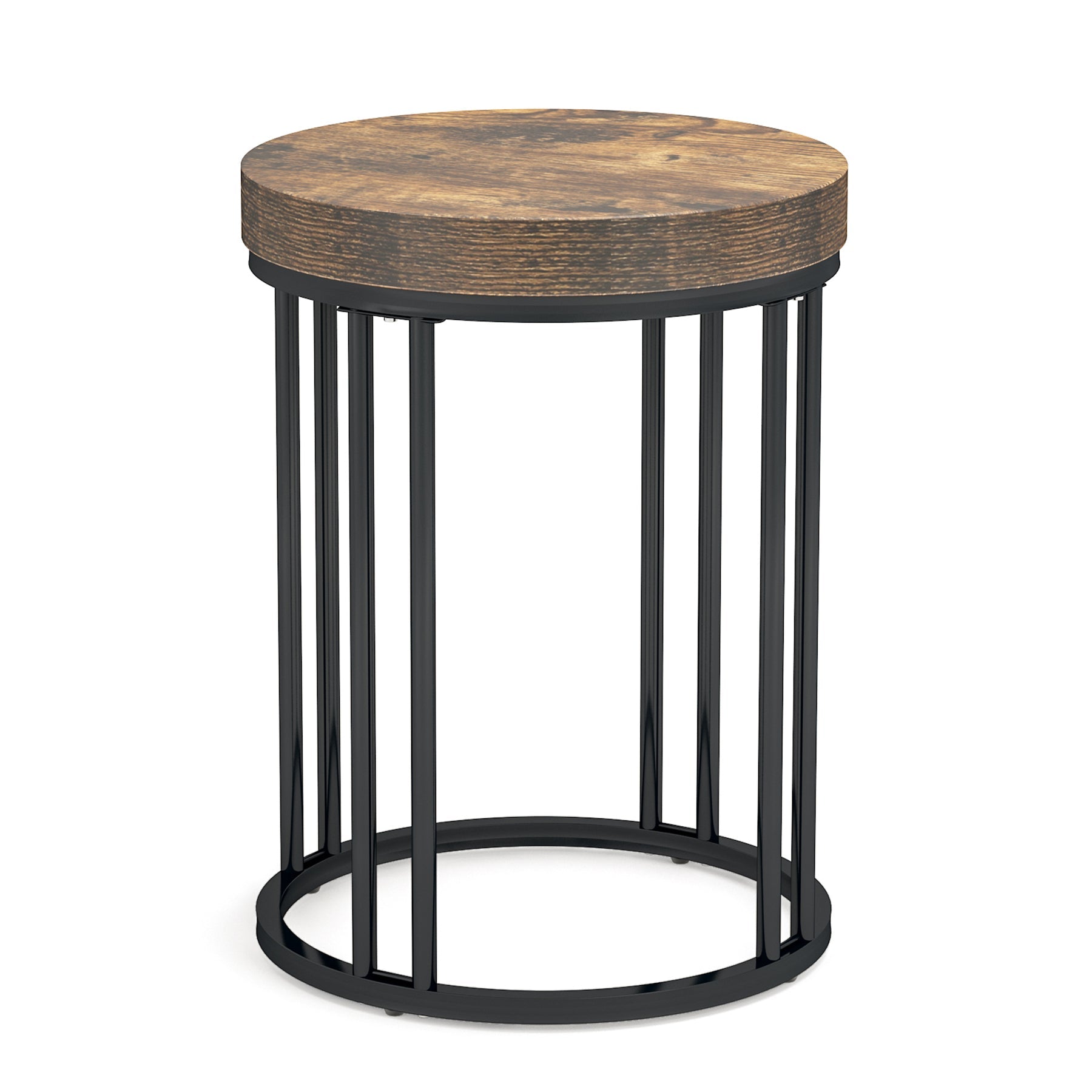 Round End Table, Small Accent Side Table with Metal Frame