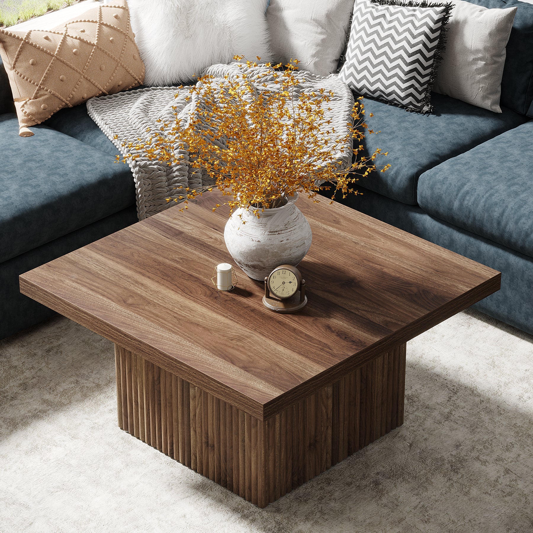 Square Coffee Table, 31.5-Inch Wood Center Table Cocktail Table