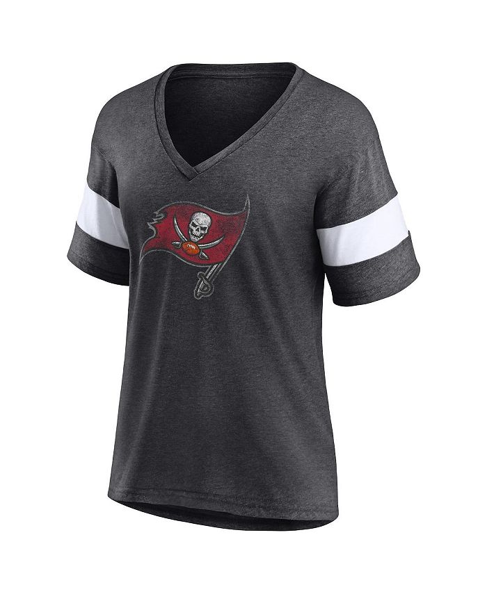Women's Branded Heathered Charcoal, White Tampa Bay Buccaneers Distressed Team Tri-Blend V-Neck T-shirt