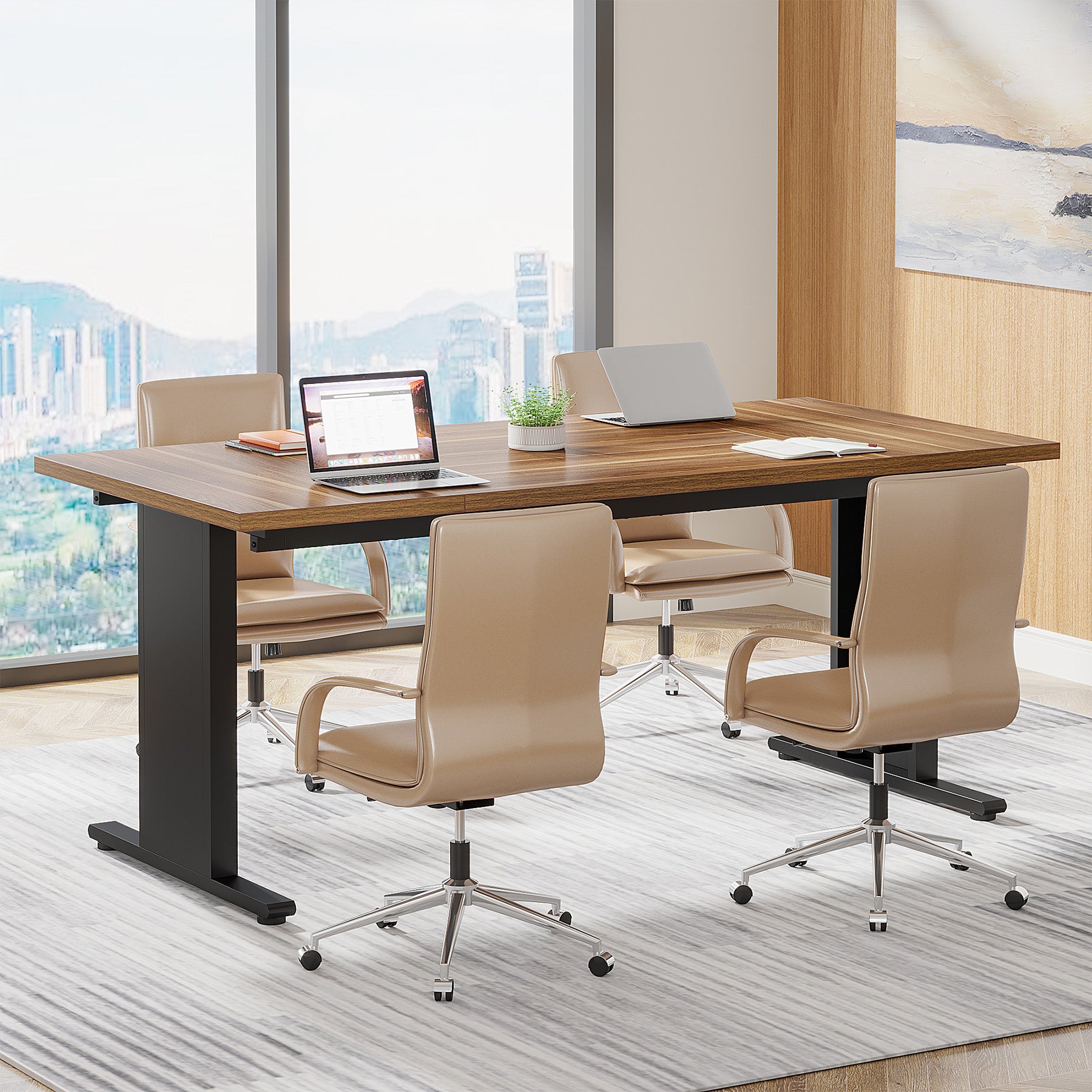 6FT Conference Table, 62.99” Rectangular Meeting Table Boardroom Desk