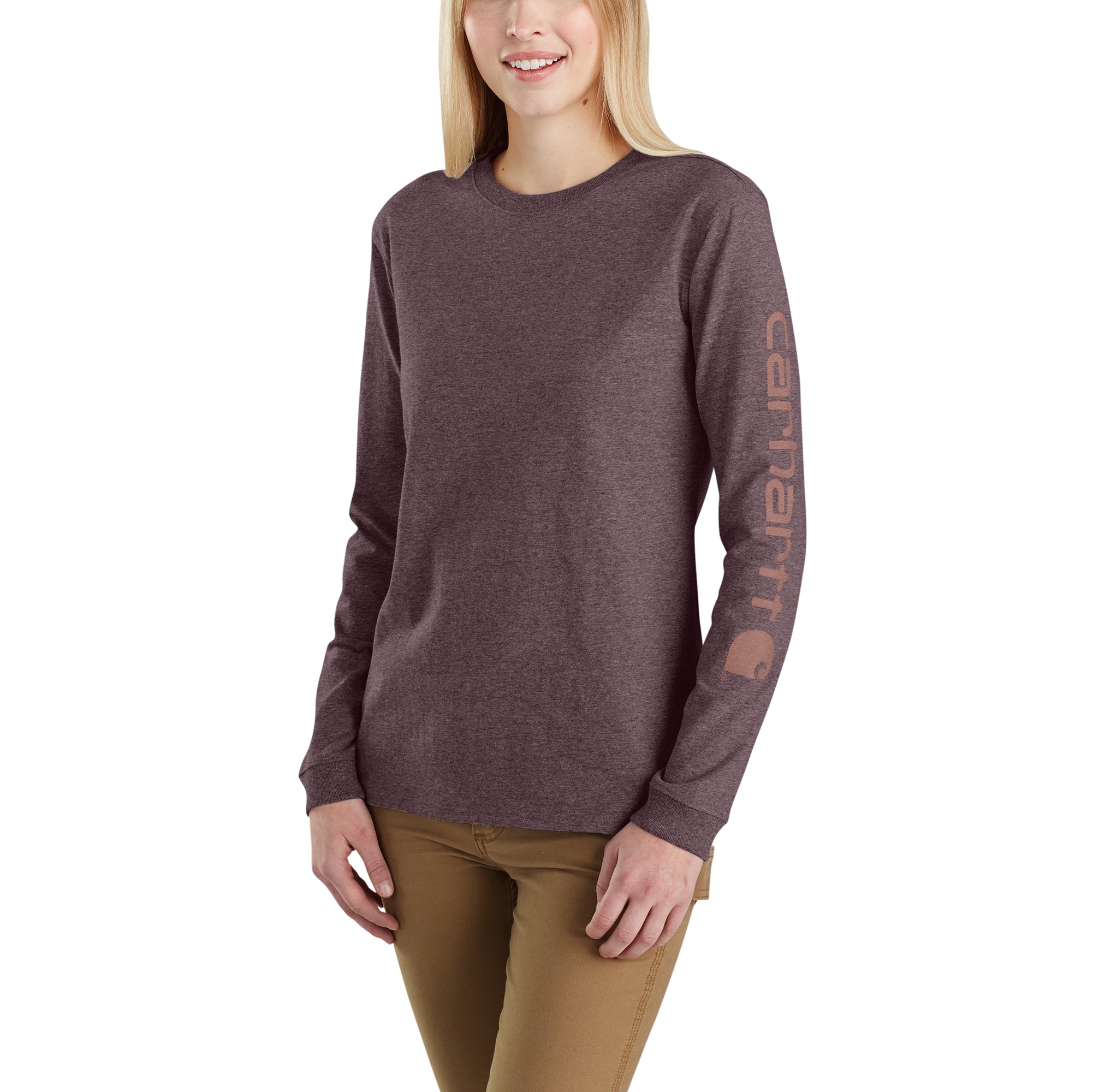 Carhartt Women's Heavyweight Long Sleeve Logo T-Shirt_Blackberry Heather