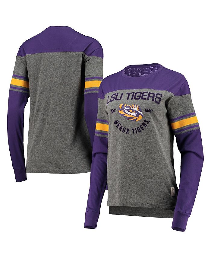 Women's Purple, Heathered Gray LSU Tigers Lizzy Flocking Striped Long Sleeve T-shirt