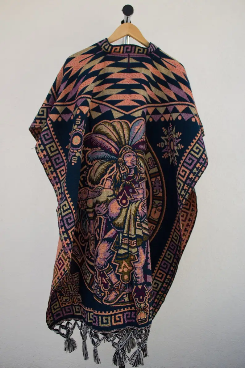 Ethnic Style Abstract Face Geometric Printed Cloak