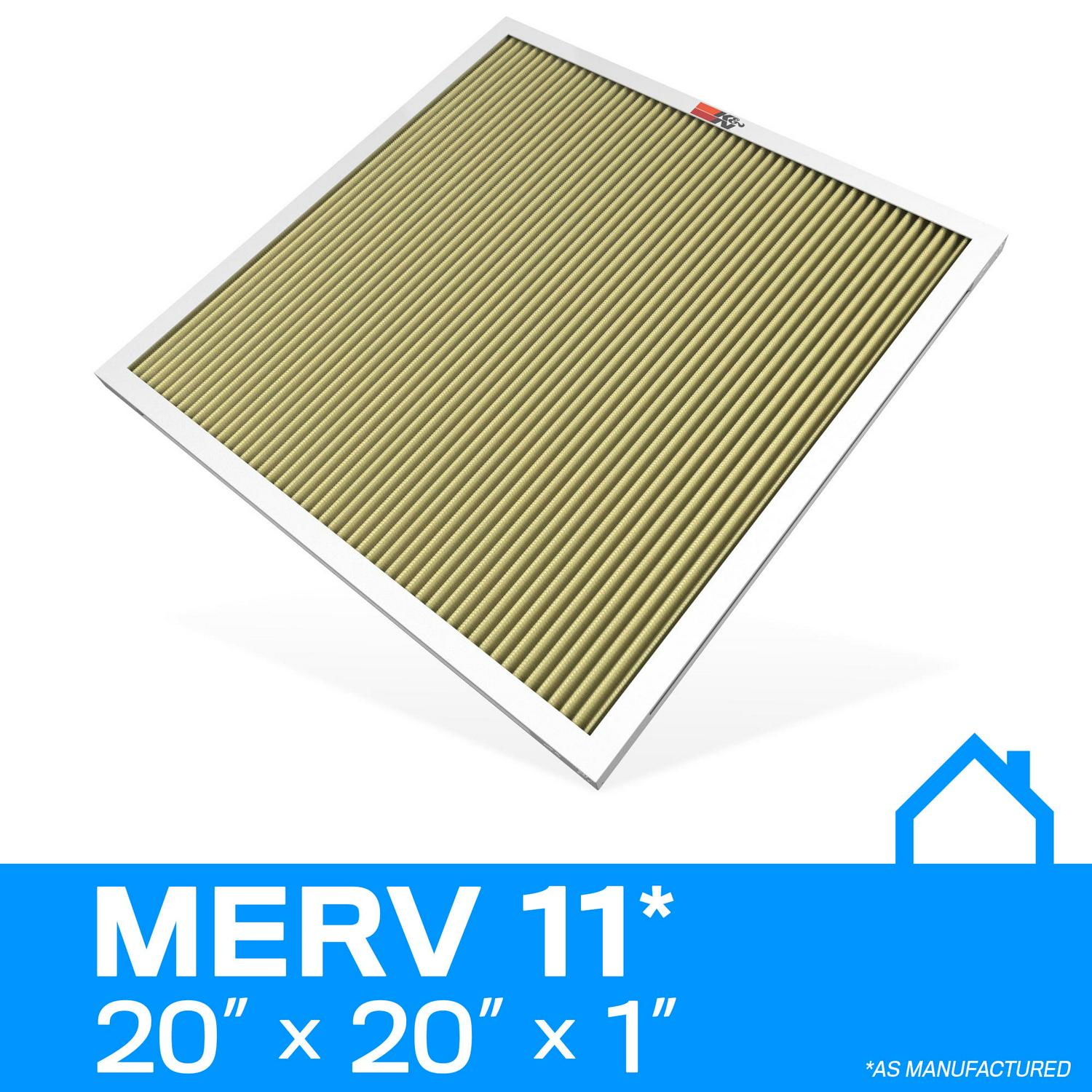 KandN 20x20x1 AC Furnace Air Filter; Lifetime Washable Reusable Filter; Merv 11; Filters Allergies， Pollen， Smoke， Dust， Pet Dander， Mold， Smog， and More; Breathe Clean Fresh Air: HVC-12020