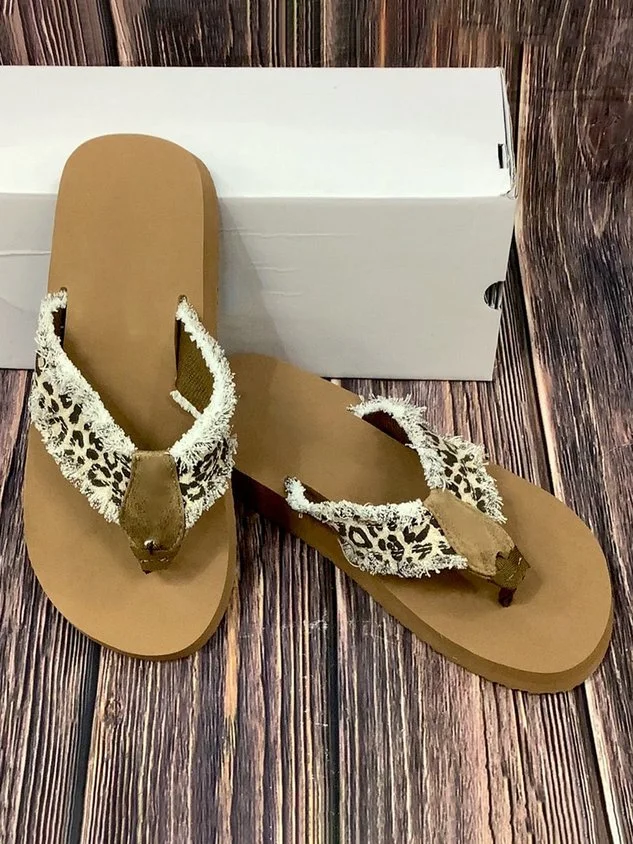 Leopard Print Flip Flop Sandals