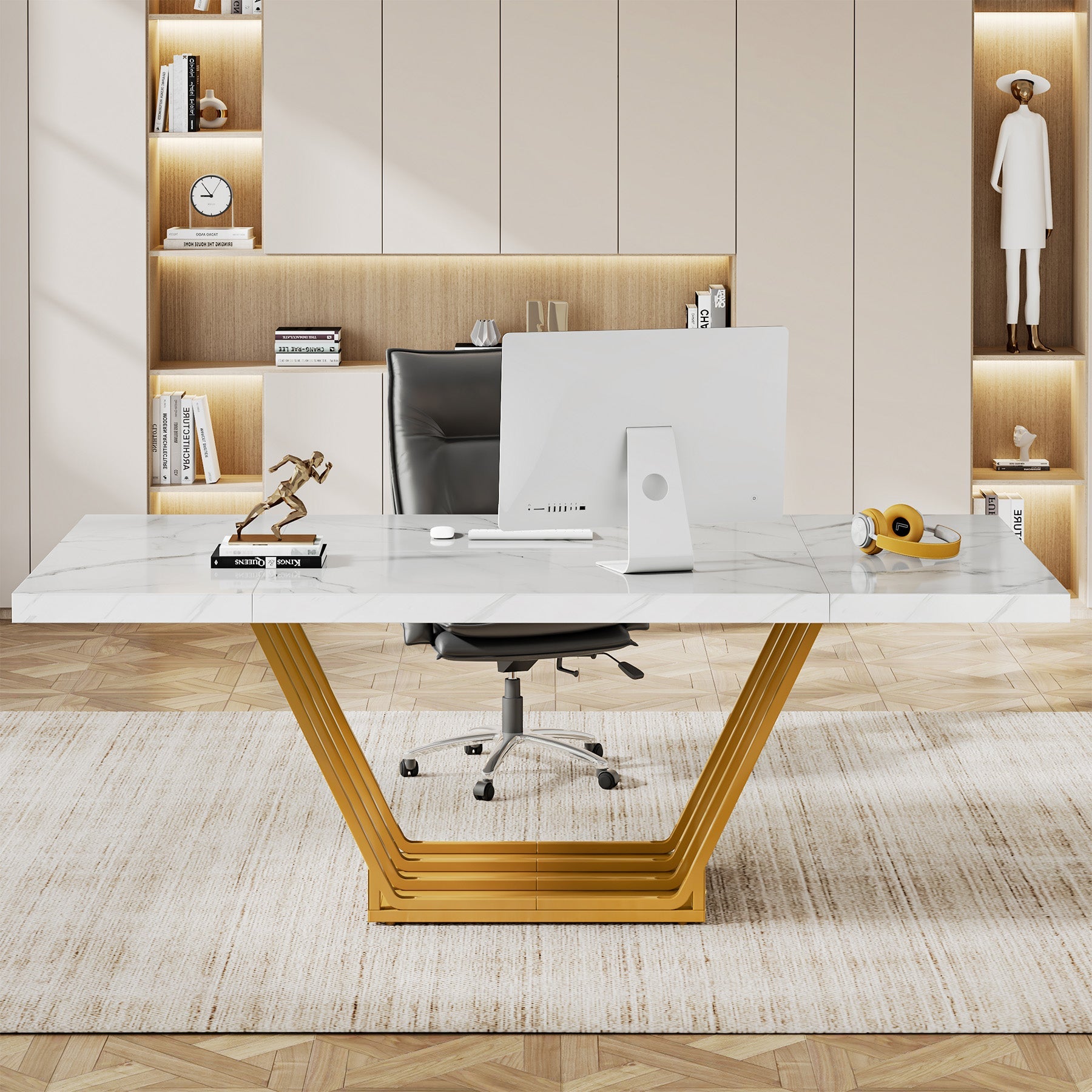 63-Inch Executive Desk Modern Computer Desk with Metal Frame