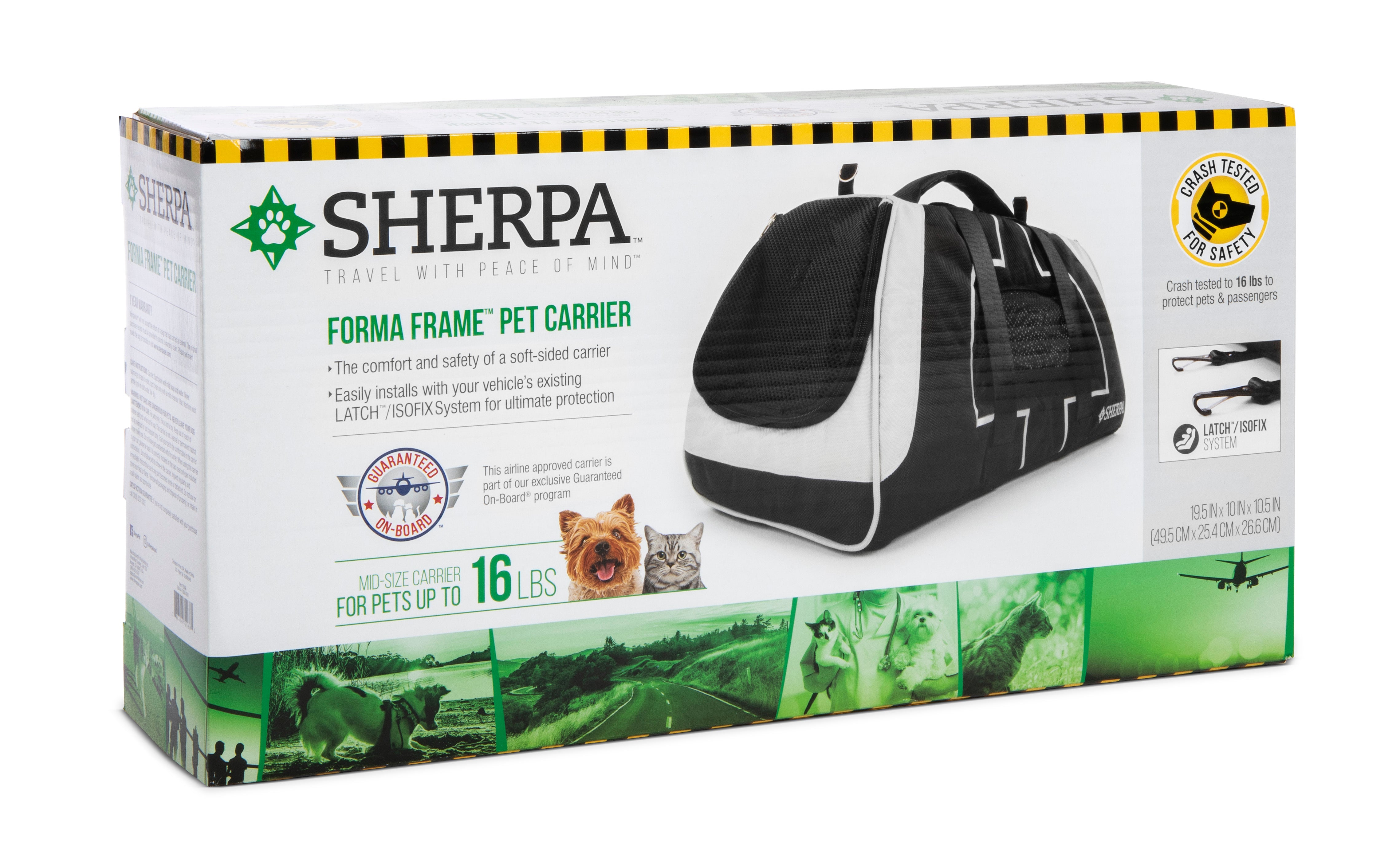 Sherpa Forma Frame Crash-Tested Travel Bag Pet Carrier - Black， Medium