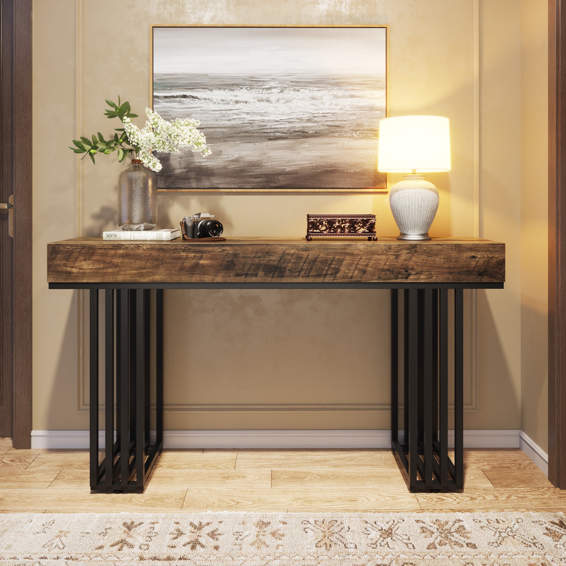 55-inch Console Table, Modern Entryway Table with Metal Legs