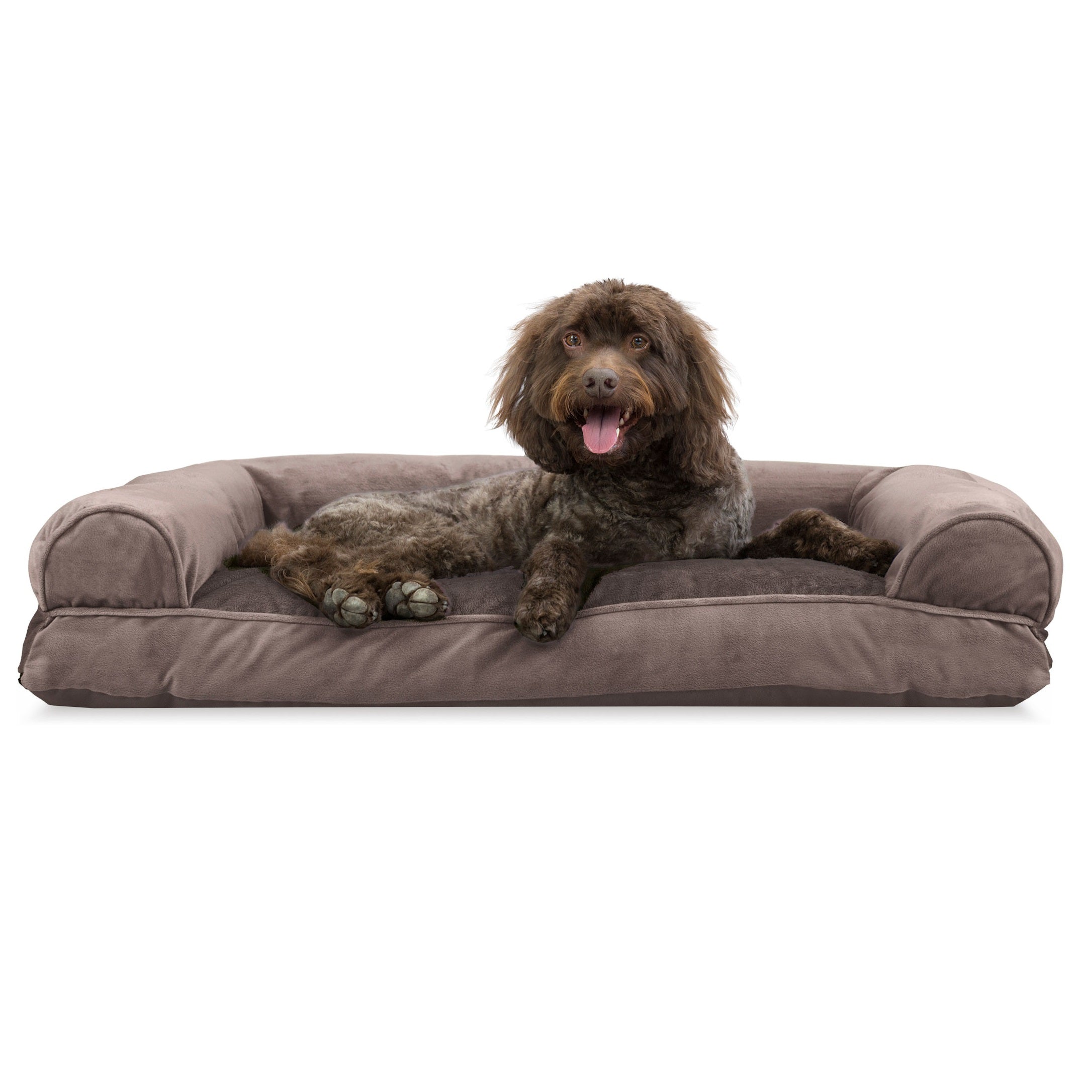 Furhaven Pet Products | Faux Fur and Velvet Pillow Sofa Pet Bed for Dogs and Cats， Driftwood Brown， Large