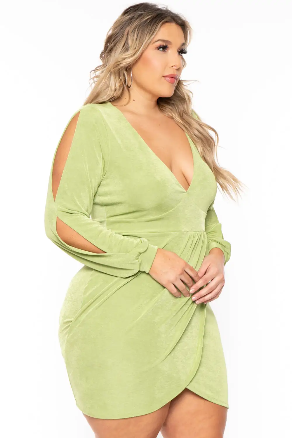 Plus Size Vienna Slit Sleeve Dress - Green