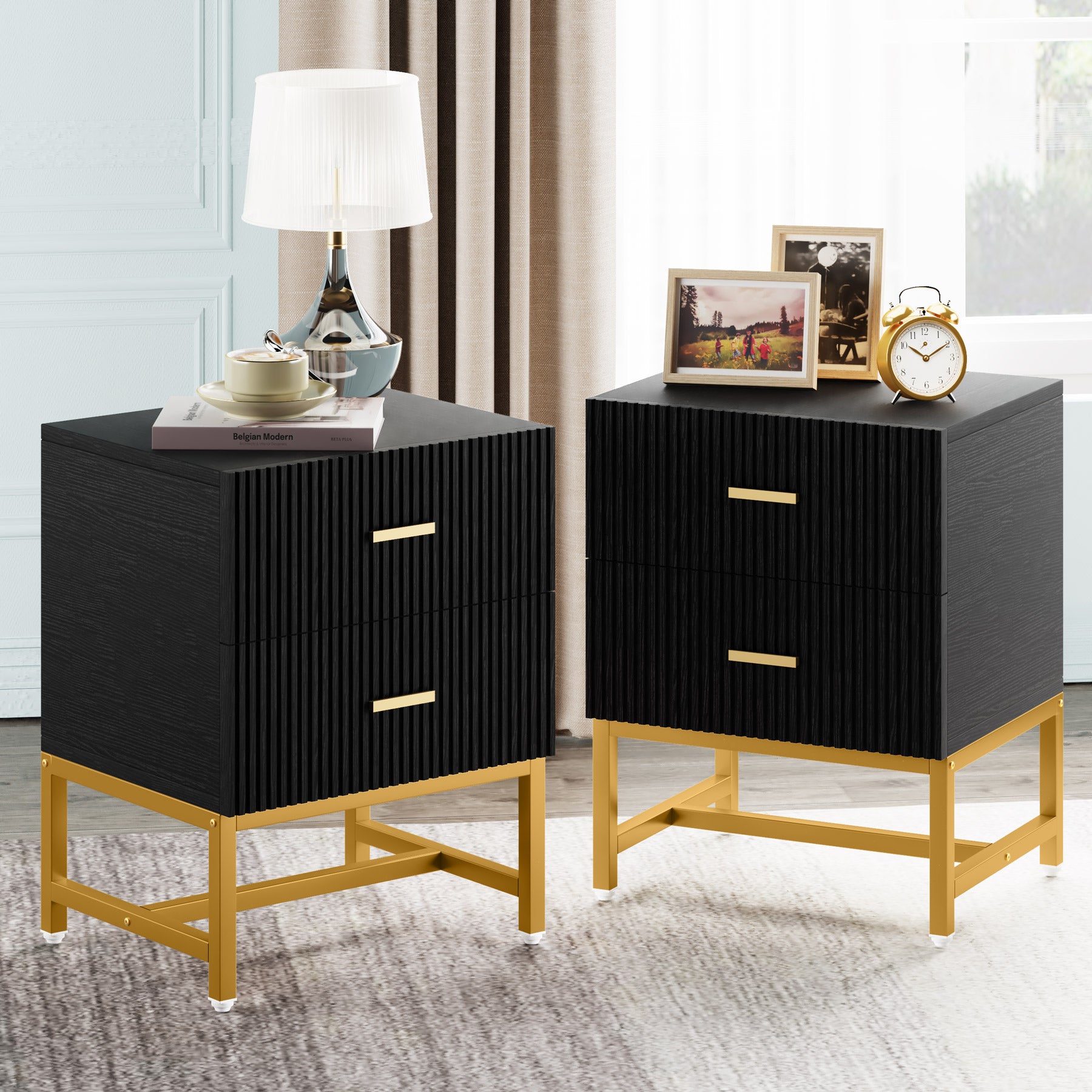 2-Drawer Nightstand, Modern Bedside End Table with Storage