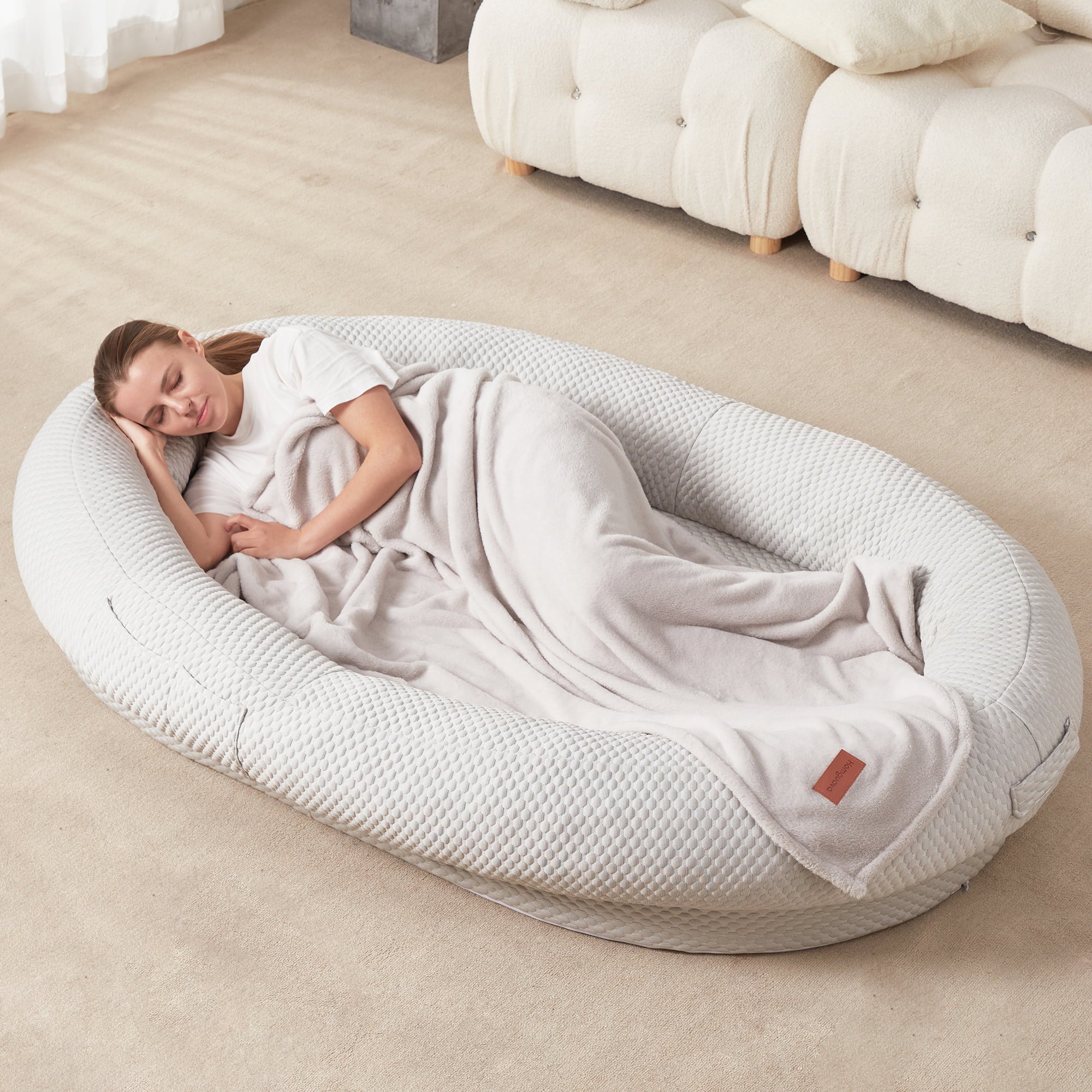 Bean Bag Chair Cooling Beanbag Bed for Humans Cool Ice Silk Bean Bag Chair Bed Human-Sized Large BeanBag Ice Bed with for Adults，Pets，with Blanket， 72