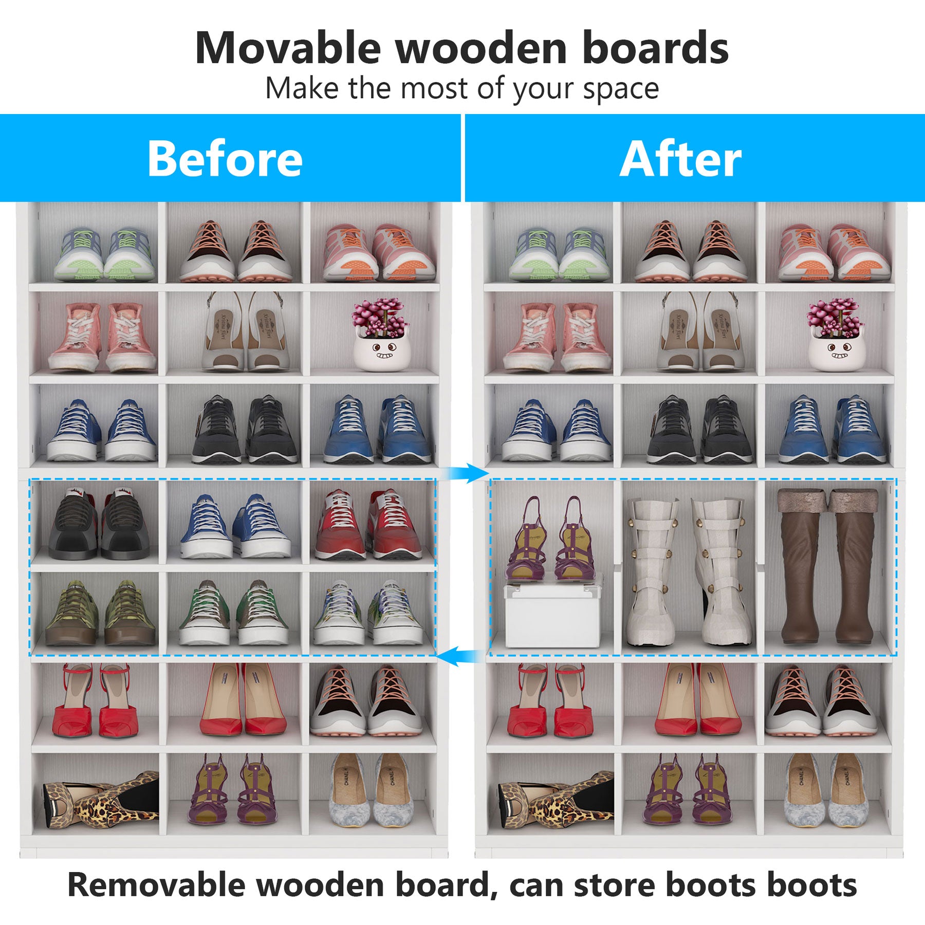 Freestanding Shoe Cabinet, 8-Tier Shoe Storage Rack with 24 Cubbies