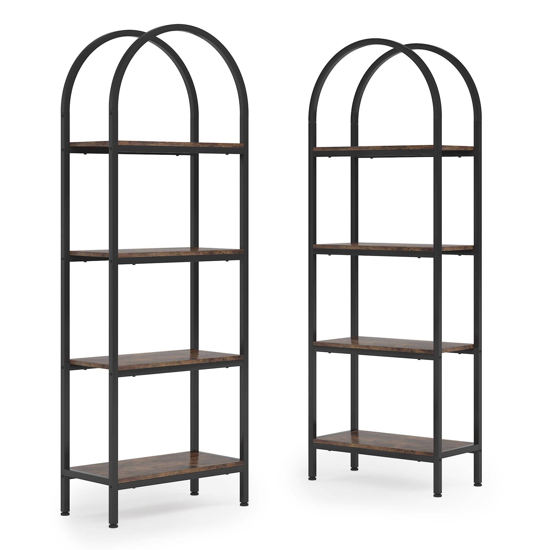 4-Tier / 5-Tier Bookshelf, Arched Bookcase Display Rack with Storage Shelves