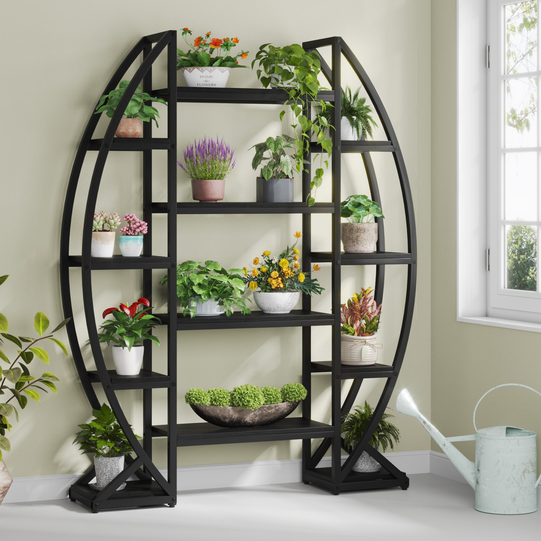 Industrial Bookshelf, Oval Triple Wide Etagere Bookcases Display Shelves