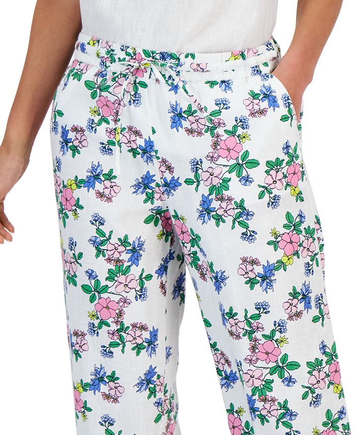 Women's Linen Floral Cropped Pants， Created for Macy's