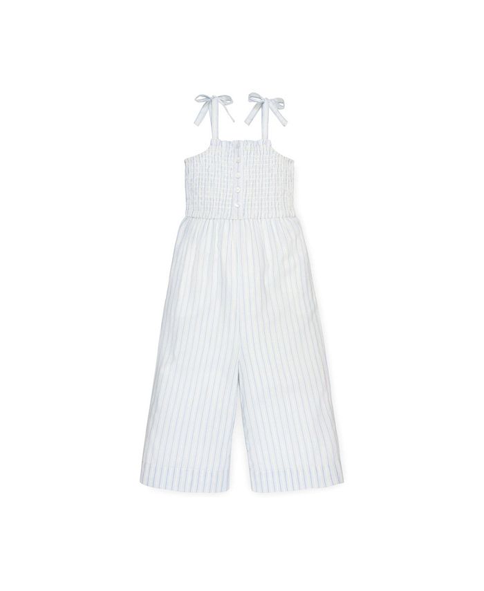 Mommy and Me Organic Cotton Smocked Button Front Jumpsuits in Ticking Stripe