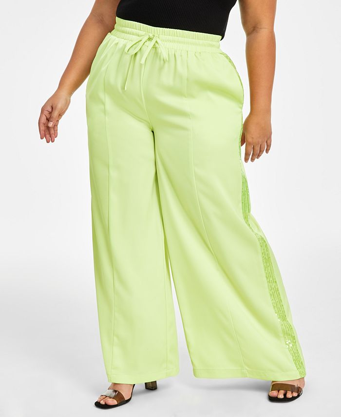 Trendy Plus Size Sequin-Stripe Wide-Leg Pants