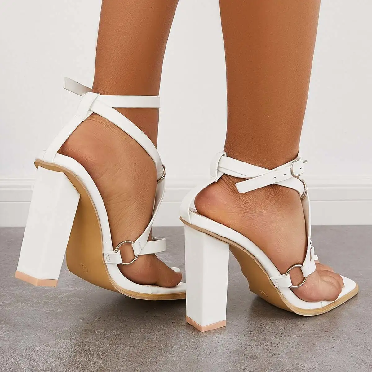 Square Toe Ankle T-Straps Sandals Chunky Block High Heels